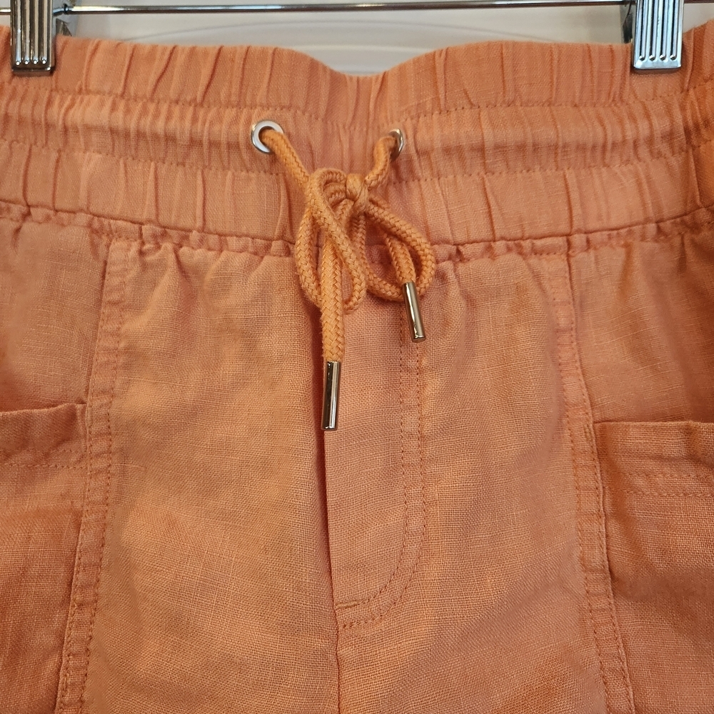 Athleta Cabo 100% Linen 4" Short Orange Size 8 Elastic Waist Drawstring Pockets - Picture 4 of 14